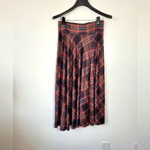 Plaid Tartan Maxi Skirt Red Green Christmas Preppy Uniform Victorian Retro L